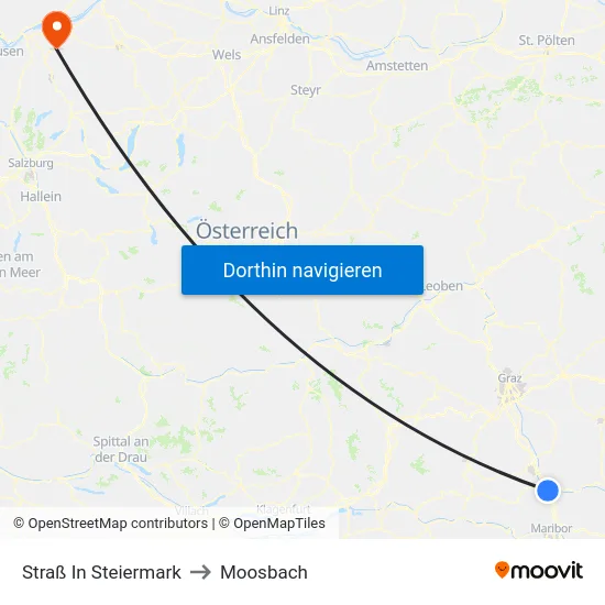 Straß In Steiermark to Moosbach map