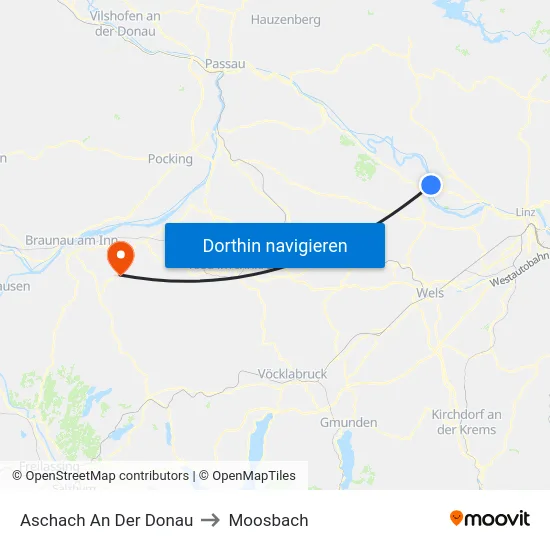 Aschach An Der Donau to Moosbach map