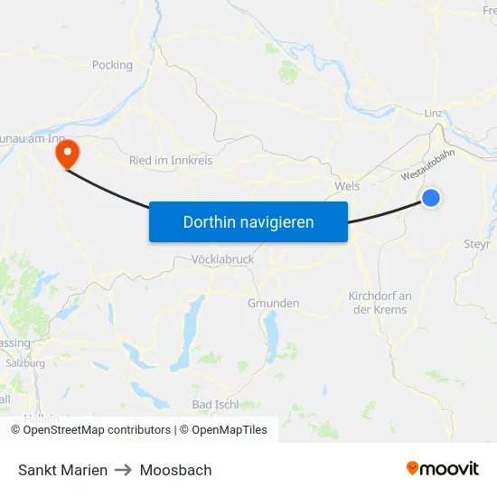 Sankt Marien to Moosbach map