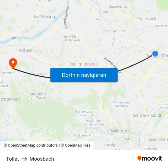 Tollet to Moosbach map