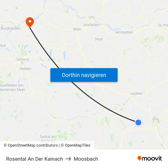 Rosental An Der Kainach to Moosbach map