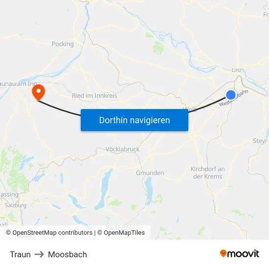 Traun to Moosbach map