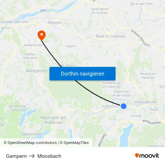 Gampern to Moosbach map