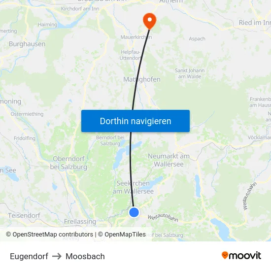 Eugendorf to Moosbach map