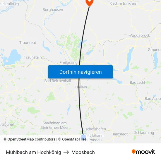 Mühlbach am Hochkönig to Moosbach map