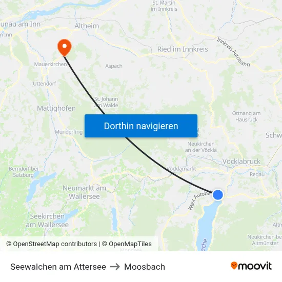 Seewalchen am Attersee to Moosbach map