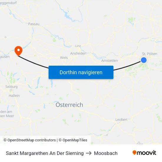 Sankt Margarethen An Der Sierning to Moosbach map