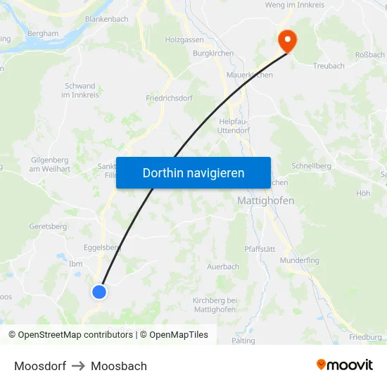 Moosdorf to Moosbach map