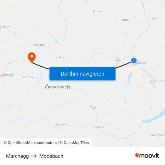 Marchegg to Moosbach map