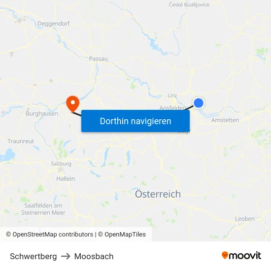 Schwertberg to Moosbach map