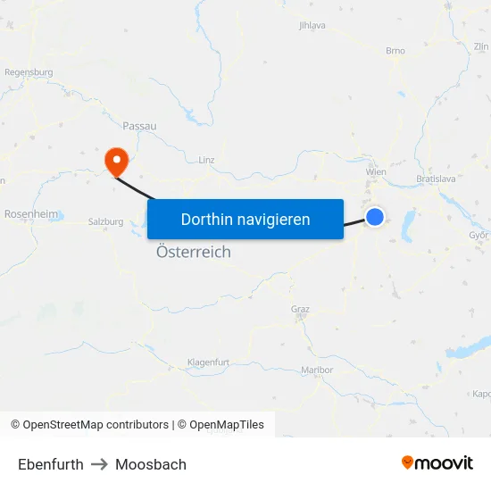 Ebenfurth to Moosbach map