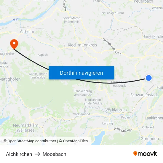 Aichkirchen to Moosbach map