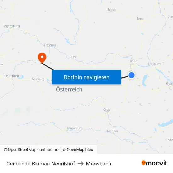 Gemeinde Blumau-Neurißhof to Moosbach map