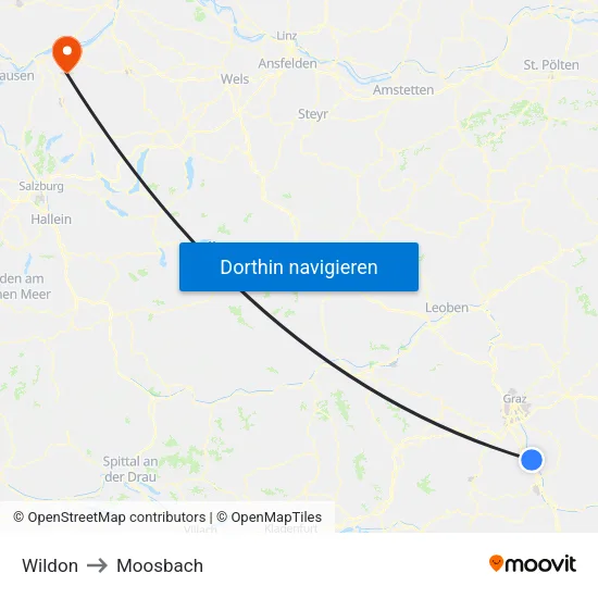 Wildon to Moosbach map
