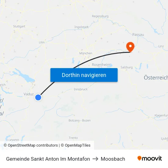 Gemeinde Sankt Anton Im Montafon to Moosbach map