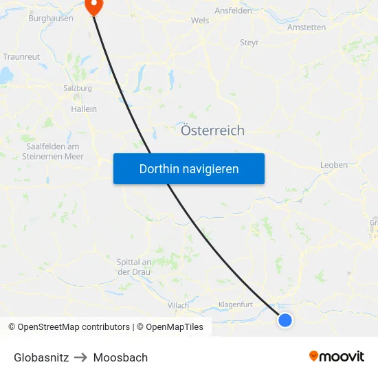 Globasnitz to Moosbach map