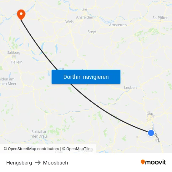Hengsberg to Moosbach map