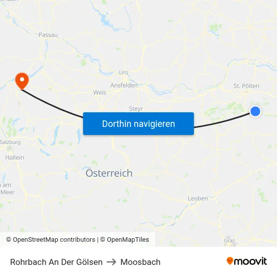 Rohrbach An Der Gölsen to Moosbach map