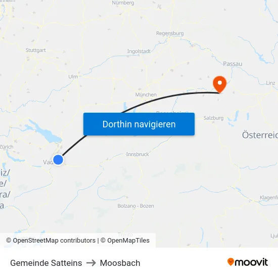 Gemeinde Satteins to Moosbach map