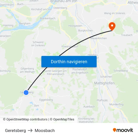 Geretsberg to Moosbach map