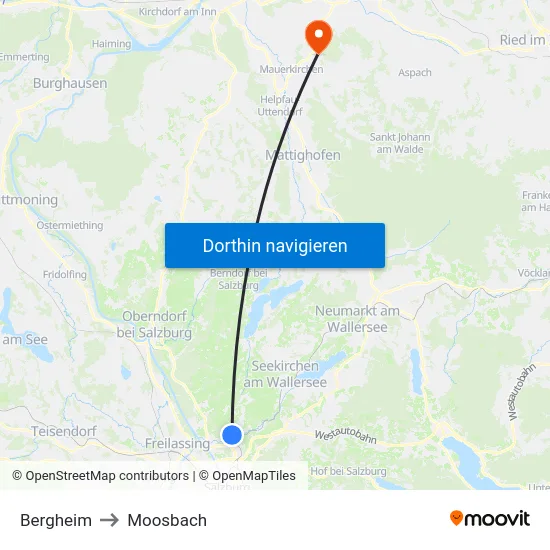 Bergheim to Moosbach map