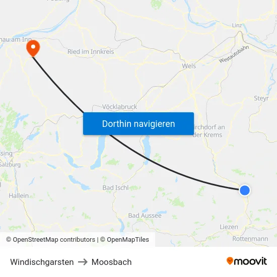 Windischgarsten to Moosbach map