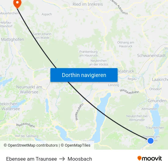 Ebensee am Traunsee to Moosbach map