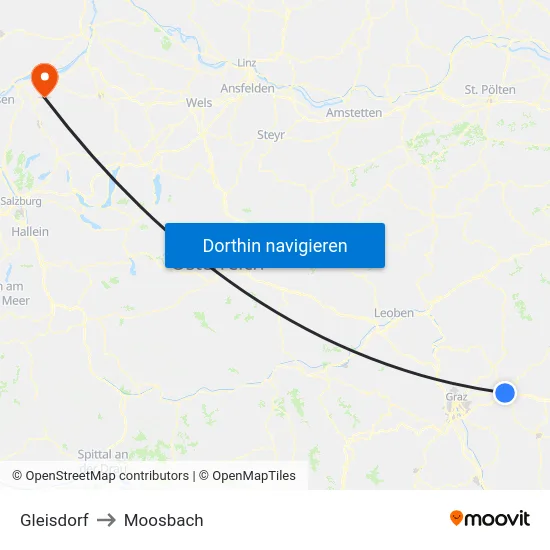 Gleisdorf to Moosbach map