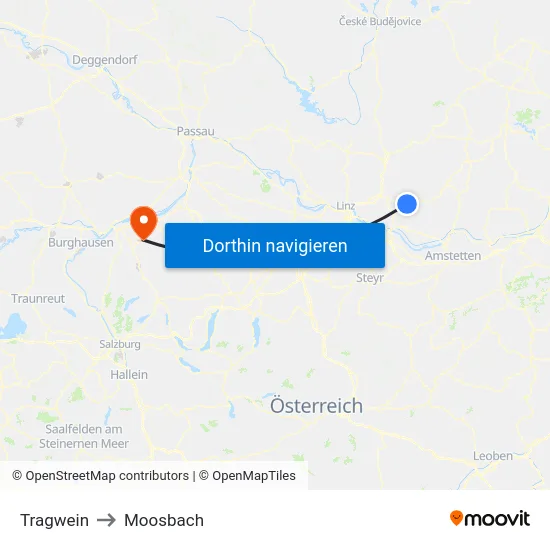 Tragwein to Moosbach map