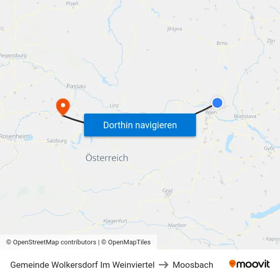 Gemeinde Wolkersdorf Im Weinviertel to Moosbach map