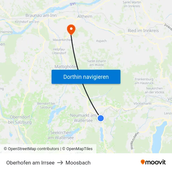 Oberhofen am Irrsee to Moosbach map