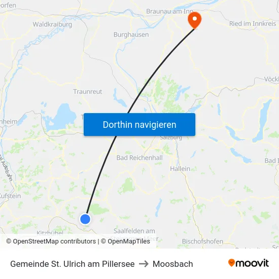 Gemeinde St. Ulrich am Pillersee to Moosbach map