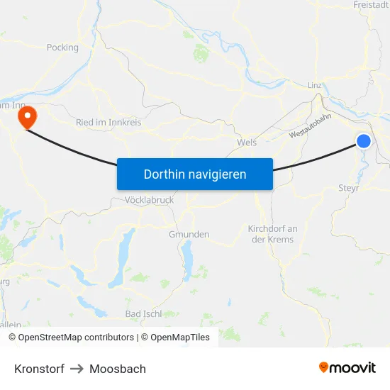Kronstorf to Moosbach map