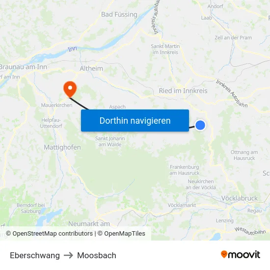 Eberschwang to Moosbach map