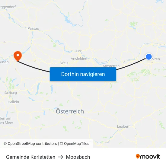 Gemeinde Karlstetten to Moosbach map