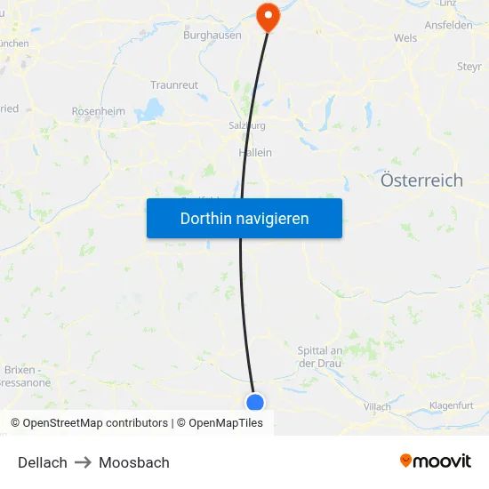 Dellach to Moosbach map