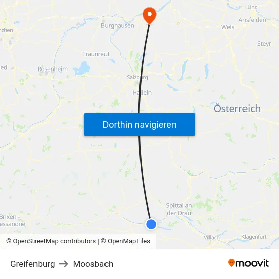Greifenburg to Moosbach map