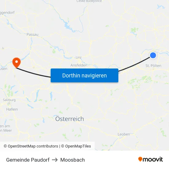 Gemeinde Paudorf to Moosbach map