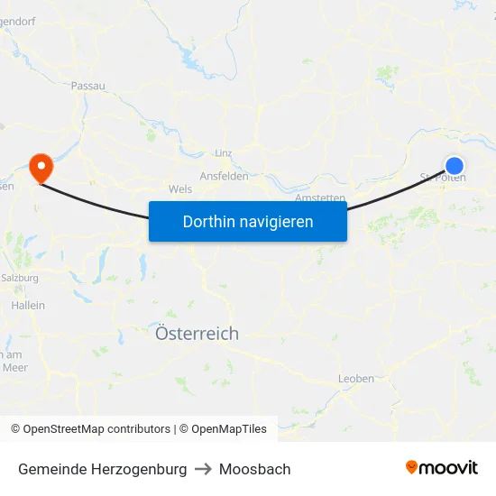 Gemeinde Herzogenburg to Moosbach map