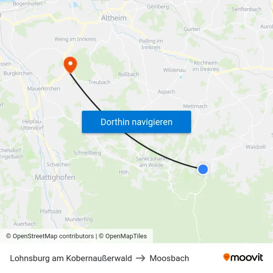 Lohnsburg am Kobernaußerwald to Moosbach map
