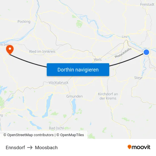 Ennsdorf to Moosbach map