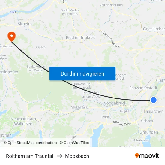 Roitham am Traunfall to Moosbach map