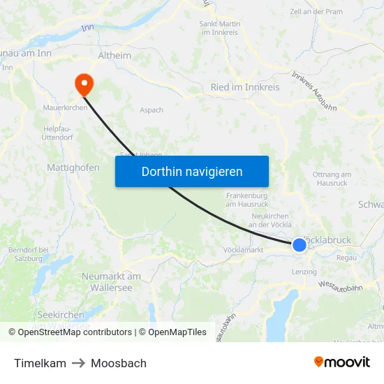 Timelkam to Moosbach map