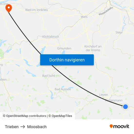 Trieben to Moosbach map
