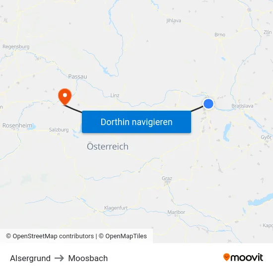 Alsergrund to Moosbach map