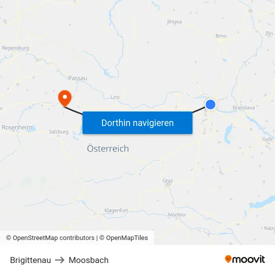 Brigittenau to Moosbach map