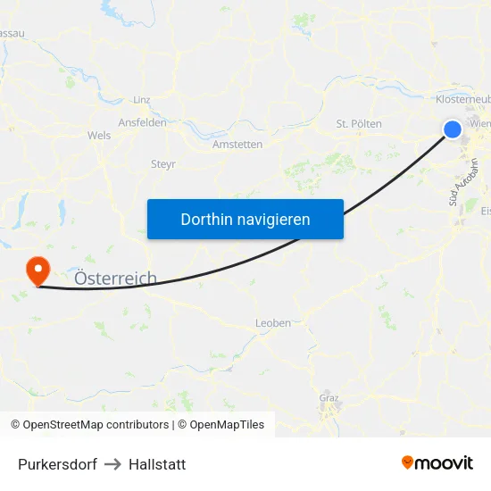 Purkersdorf to Hallstatt map