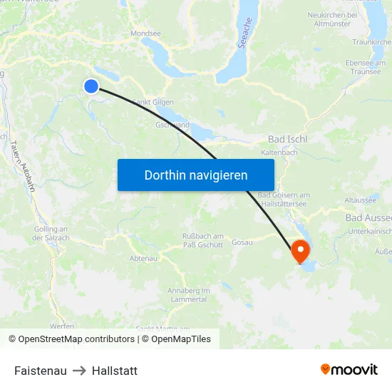 Faistenau to Hallstatt map