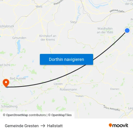 Gemeinde Gresten to Hallstatt map