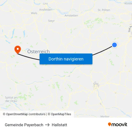 Gemeinde Payerbach to Hallstatt map